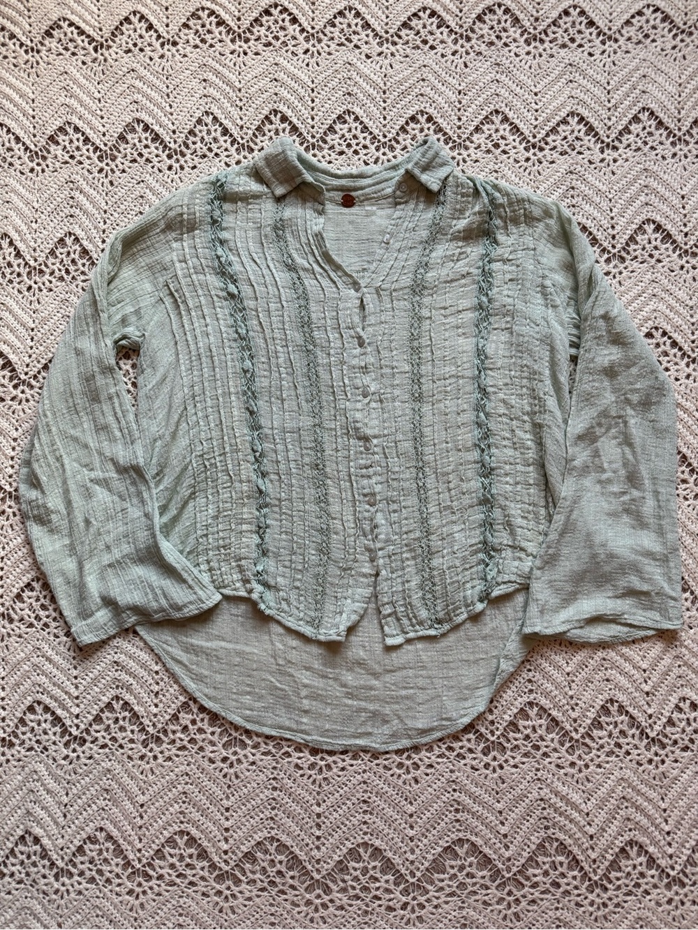 Free People Light Sage Textured Button-Front Women’s Top Renaissance Boho